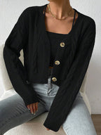 MOOSTA Drop Shoulder Cable Knit Cardigan & Crop Knit Top shein