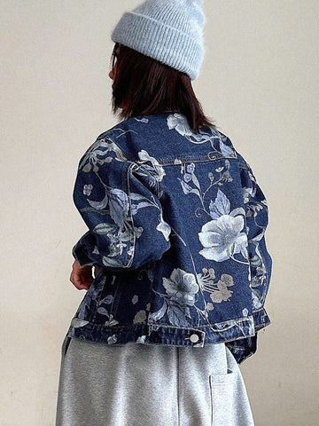 DAZY Ladies' Floral Printed Denim Jacket shein