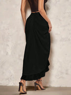 BAE Romantic Valentine's Day Date Satin & Lace Contrast Asymmetrical Hem Women Midi Skirt Shein