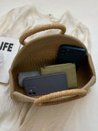 Straw Semi-Circular Tote Bag shein