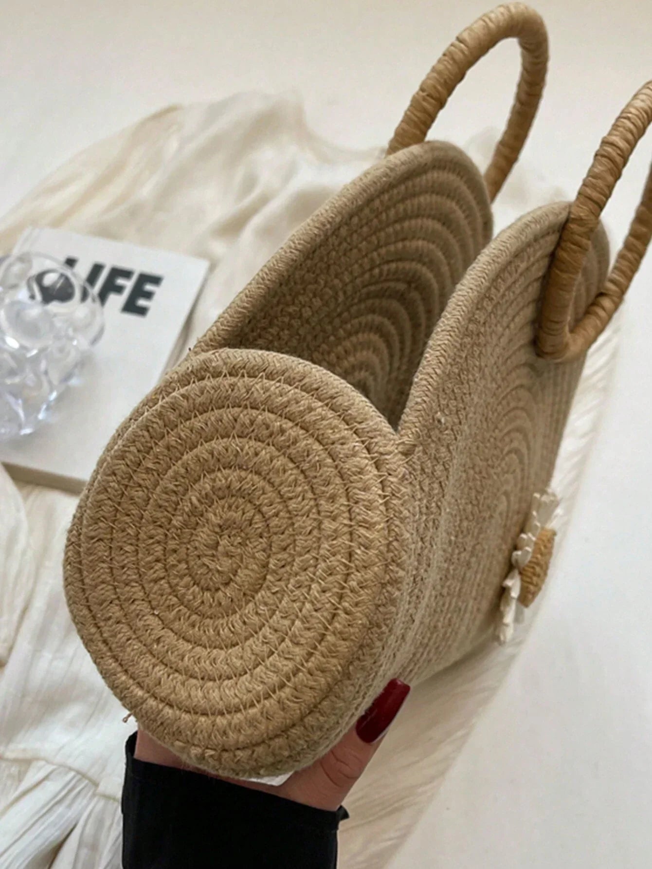 Straw Semi-Circular Tote Bag shein