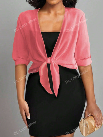 Women's Tie Front Solid Color Blouse shein