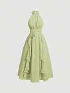 AZ Trim Halter Neck Ruched Waist Dress shein