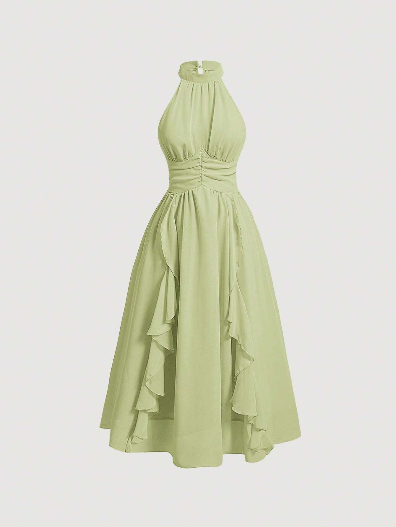 AZ Trim Halter Neck Ruched Waist Dress shein