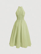 AZ Trim Halter Neck Ruched Waist Dress shein