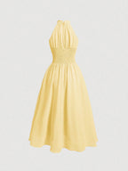 AZ Trim Halter Neck Ruched Waist Dress shein