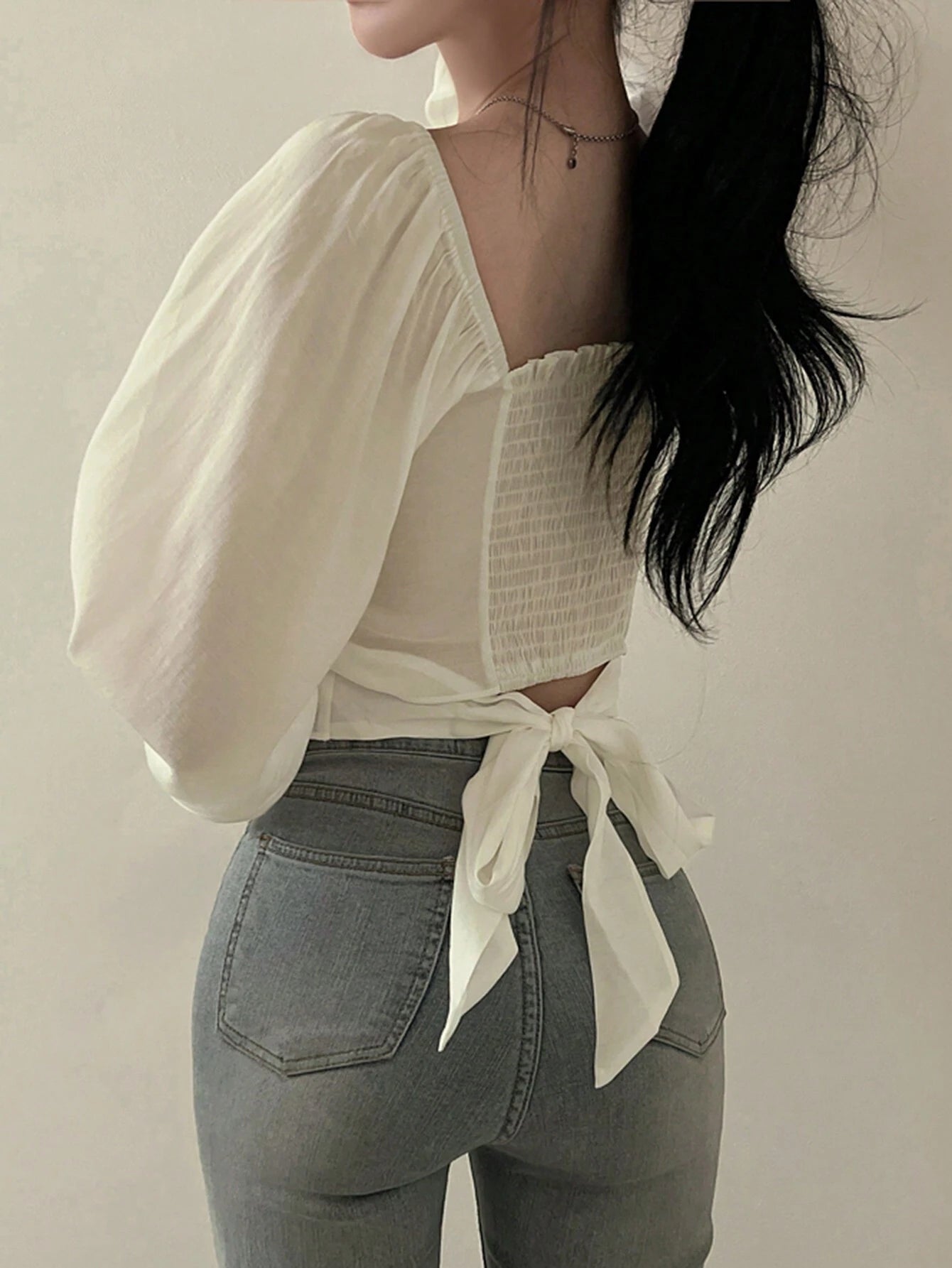 DAZY Women's Mushroom Edging Pleated Bell Sleeve Shirt