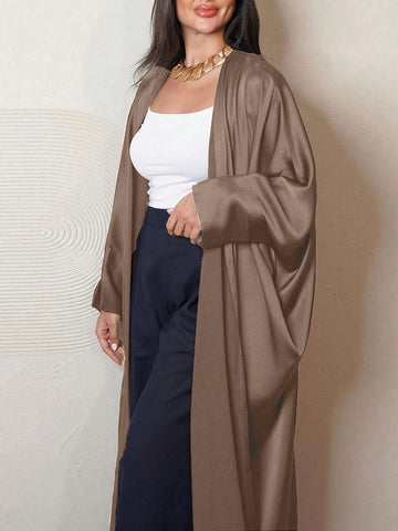 1pc Women's Elegant Shiny Liquid Satin Kimono With Batwing Sleeves shein