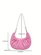 Plain Pearl Chain Shoulder Bag For Women With Wrinkled Cloud Shape Handbags shein