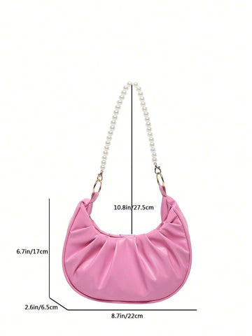 Plain Pearl Chain Shoulder Bag For Women With Wrinkled Cloud Shape Handbags shein