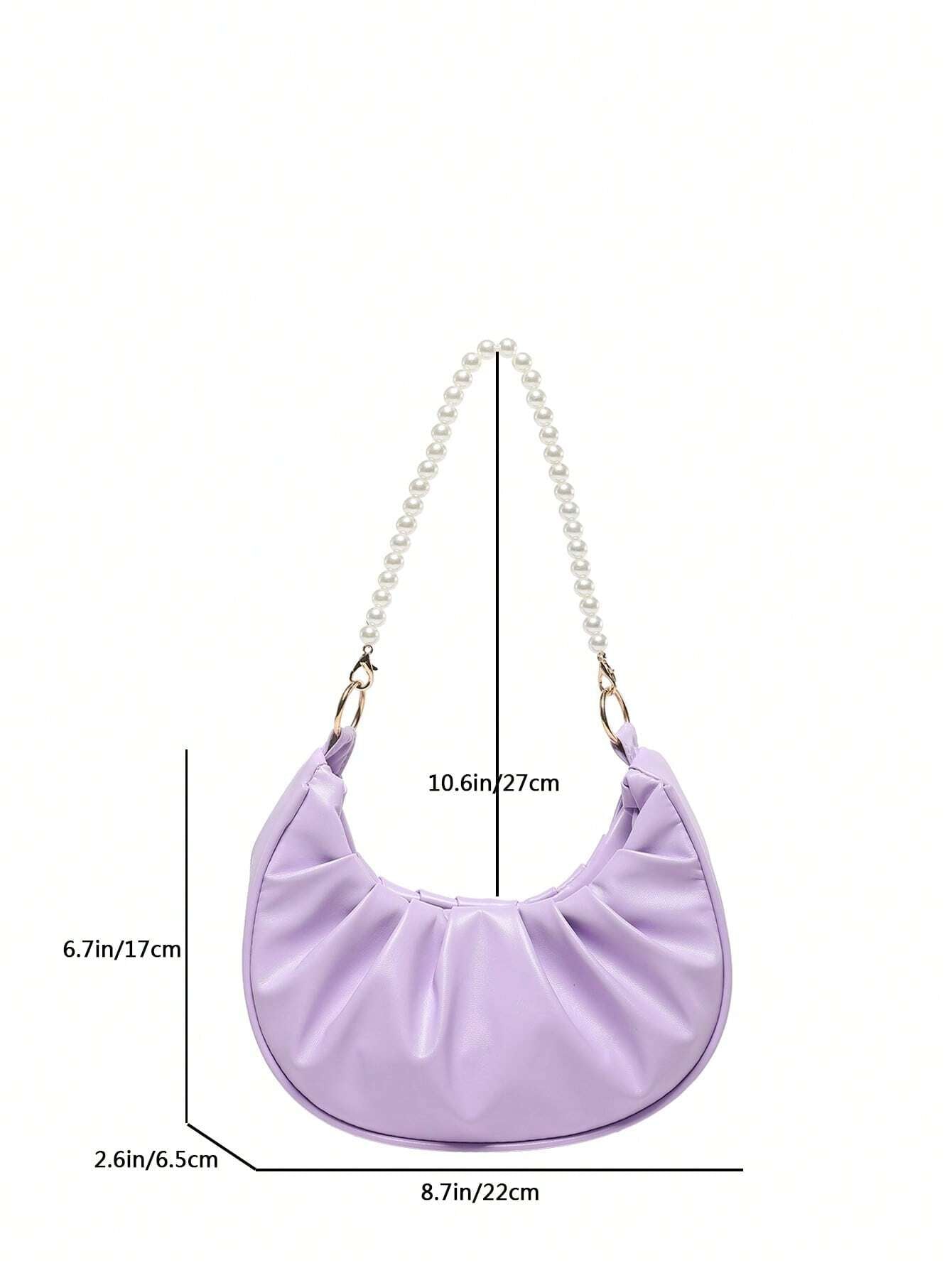 Plain Pearl Chain Shoulder Bag For Women With Wrinkled Cloud Shape Handbags shein