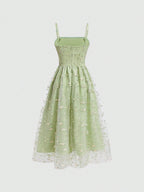 MOD Ladies' Floral Embroidery Splicing Mesh Cami Dress shein