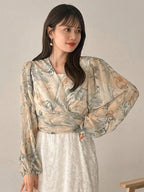 DAZY Floral Print Lantern Sleeve Tie-Waist Shirt shein