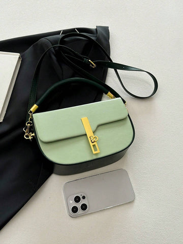 Fashionable Color-Block Commuter Satchel Bag With Flap For Work shein