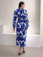 Mulvari Women's Floral Print Lantern Sleeve Dress Shein