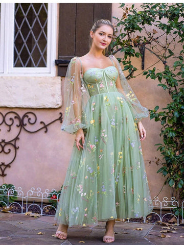 Vintage Prom Dress With Puff Sleeves shein