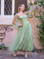 Vintage Prom Dress With Puff Sleeves shein