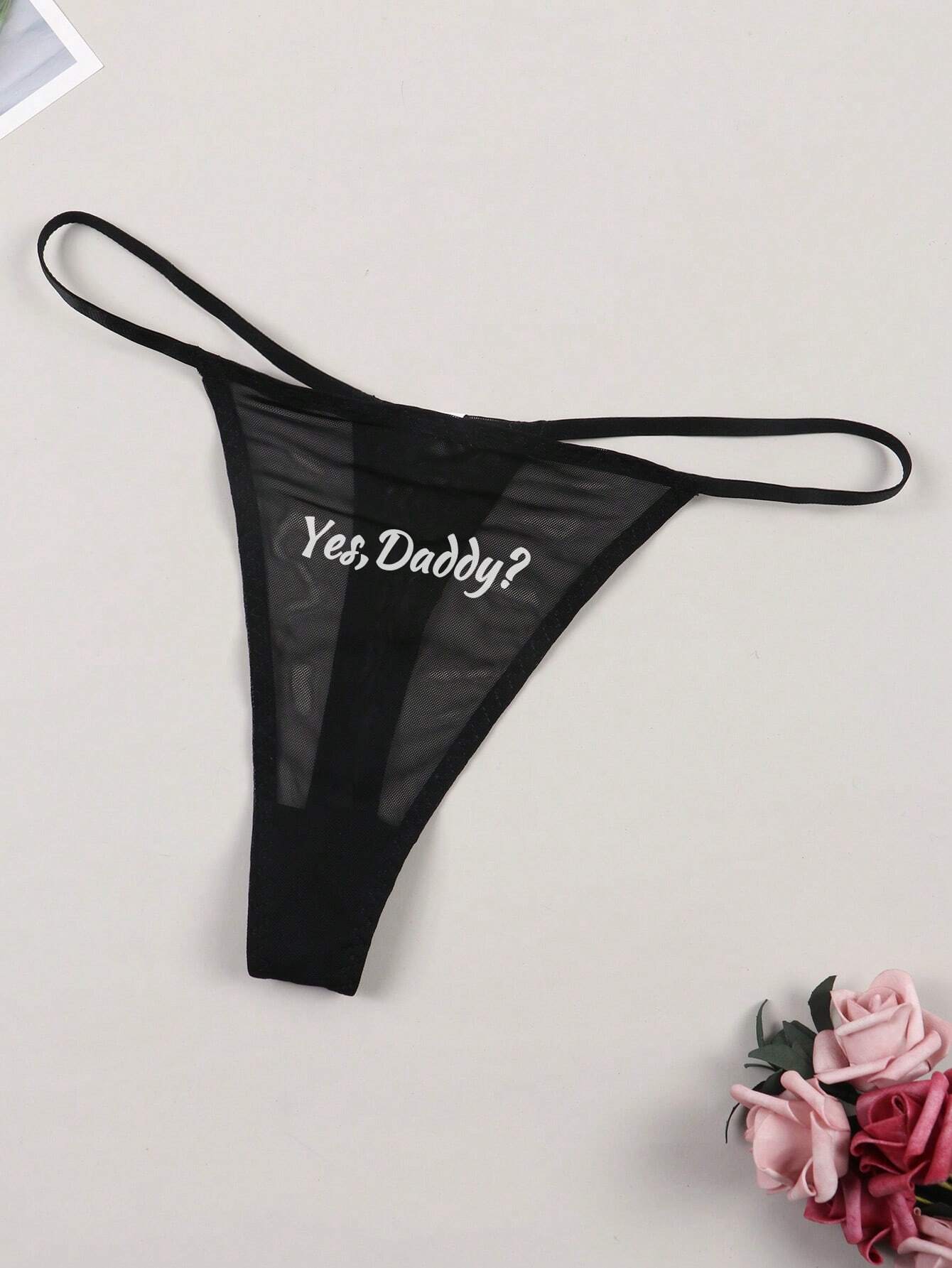 Women's Sexy Lace English Letter Breathable Thong shein