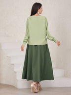 Modely Solid Color V-Neck Long Sleeve Casual Top And Skirt shein