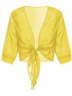 Women's Tie Front Solid Color Blouse shein