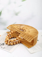 Fashionable Large Capacity Bamboo Woven & Wooden Beaded Handbag With Hollow Design shein