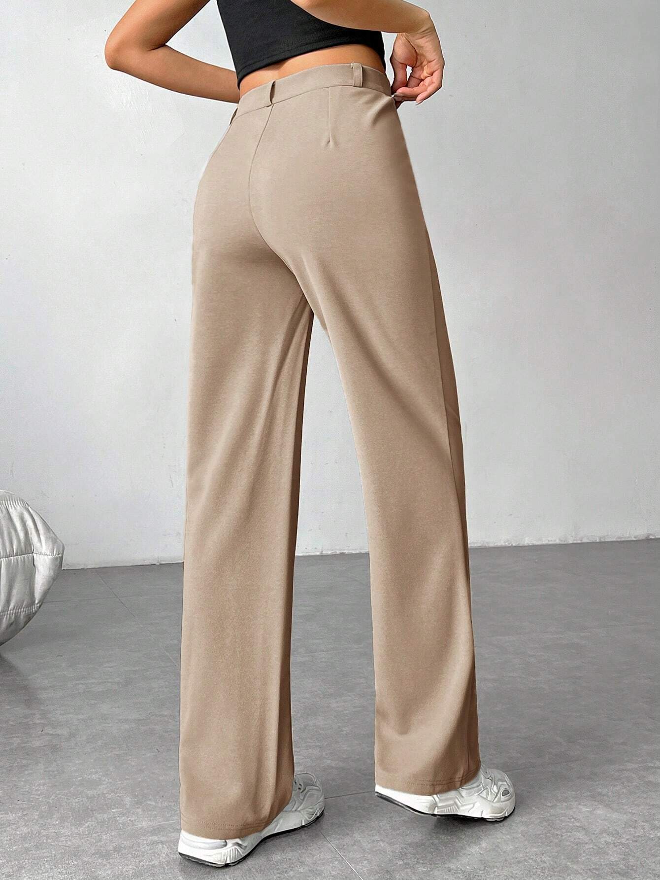 EZwear Women's Solid Color Straight Leg Casual Pants shein