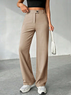EZwear Women's Solid Color Straight Leg Casual Pants shein
