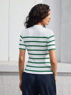 BIZwear Women's Contrast Striped Stand Collar T-Shirt shein