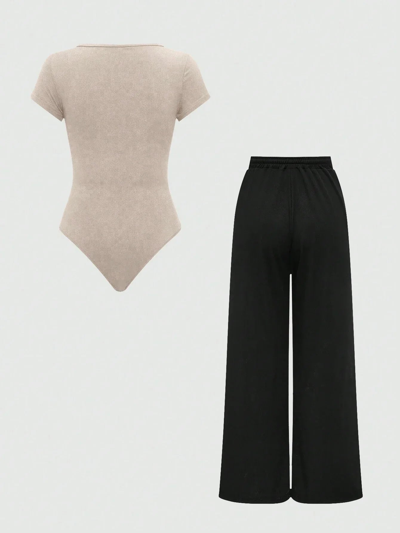 EZwear Plain Color Asymmetric Hem Top And Pants Two Piece Set shein