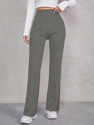 EZwear Wide Waistband Flare Leg Pants