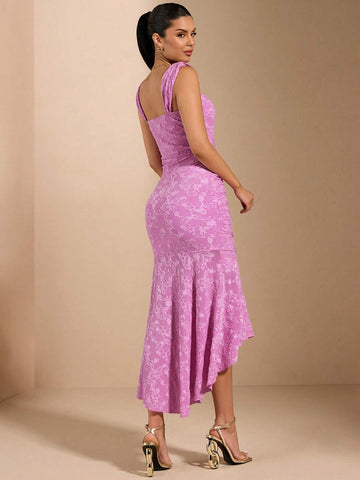 BAE Summer Long Pink Dress With Ruffled Hem, Tight Fit And Pleated shein