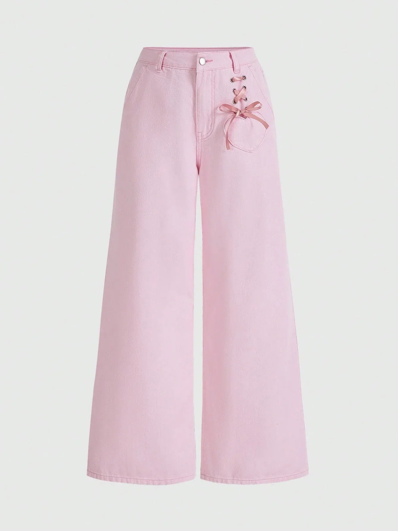 ROMWE Kawaii Lace Up Front Wide Leg Jeans shein