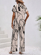 Clasi Graphic Print Batwing Sleeve Shirt & Wide Leg Pants shein