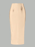 Essnce Solid Color Pleated Back Zipper Slit Skirt shein