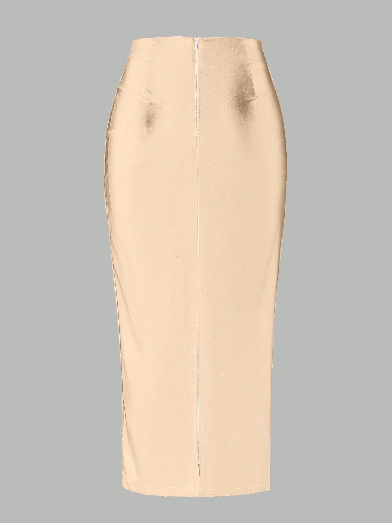 Essnce Solid Color Pleated Back Zipper Slit Skirt shein