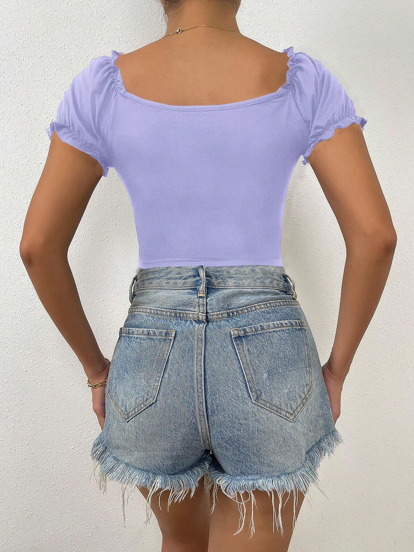 Raffinéa Ruched Front Sweetheart Neck Puff Sleeve Crop Tee shein