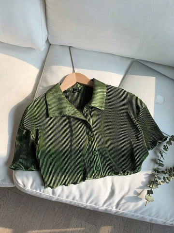 Y2K Style Short Cropped Pleated Shirt
