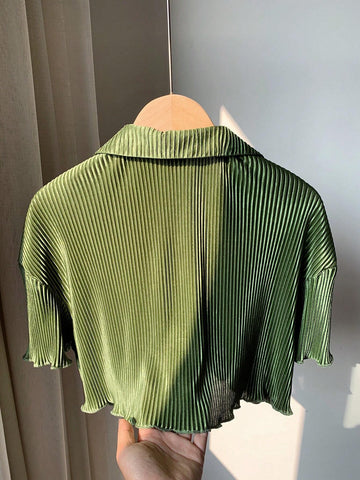 Y2K Style Short Cropped Pleated Shirt