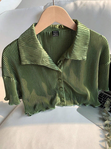 Y2K Style Short Cropped Pleated Shirt