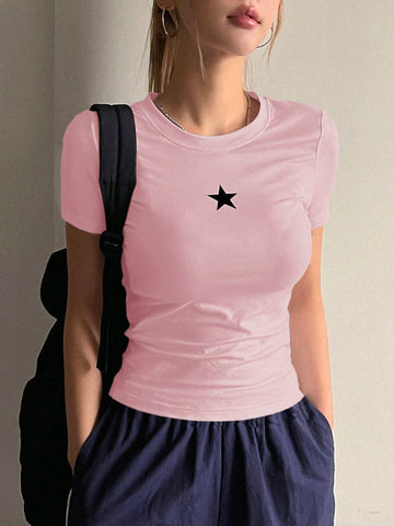 DAZY Star Print Short Sleeve T-Shirt shein