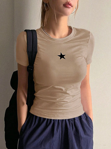 DAZY Star Print Short Sleeve T-Shirt shein