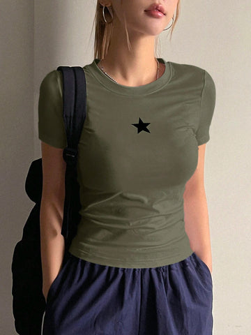 DAZY Star Print Short Sleeve T-Shirt shein