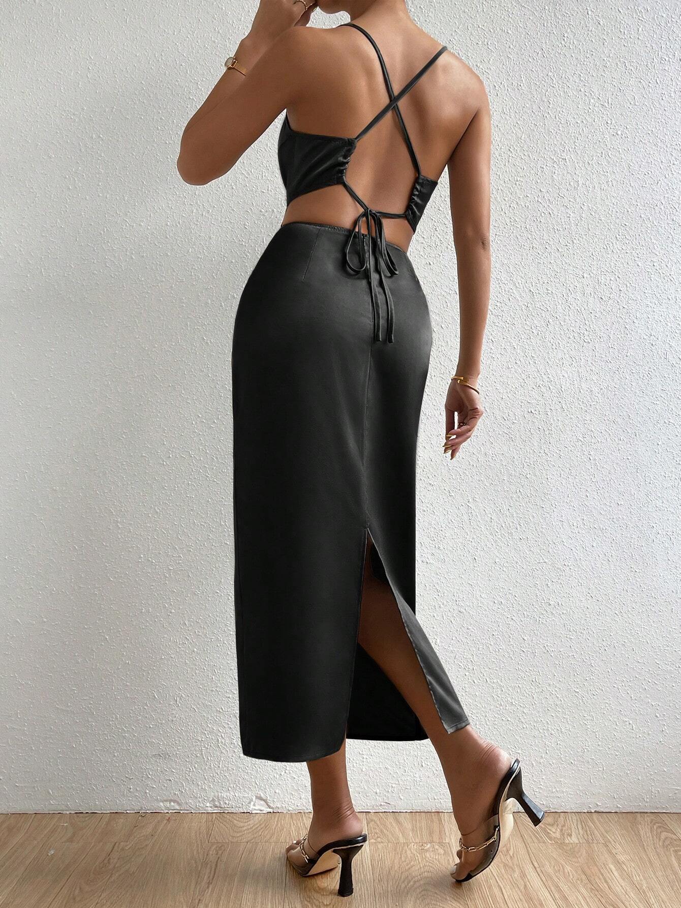 BAE Draped Detail Crisscross Backless Split Hem Cut Out Waist Cami Dress Shein