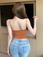 DAZY Women Solid Color Ruched Slim Fit Camisole Top shein