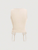 MOD Solid Color Cross Tie Strap Black Side Strap Crop Tank Top shein