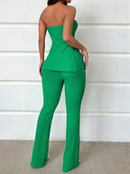 Essnce Ladies' Solid Color Strapless High Slit Top And Pants Set shein