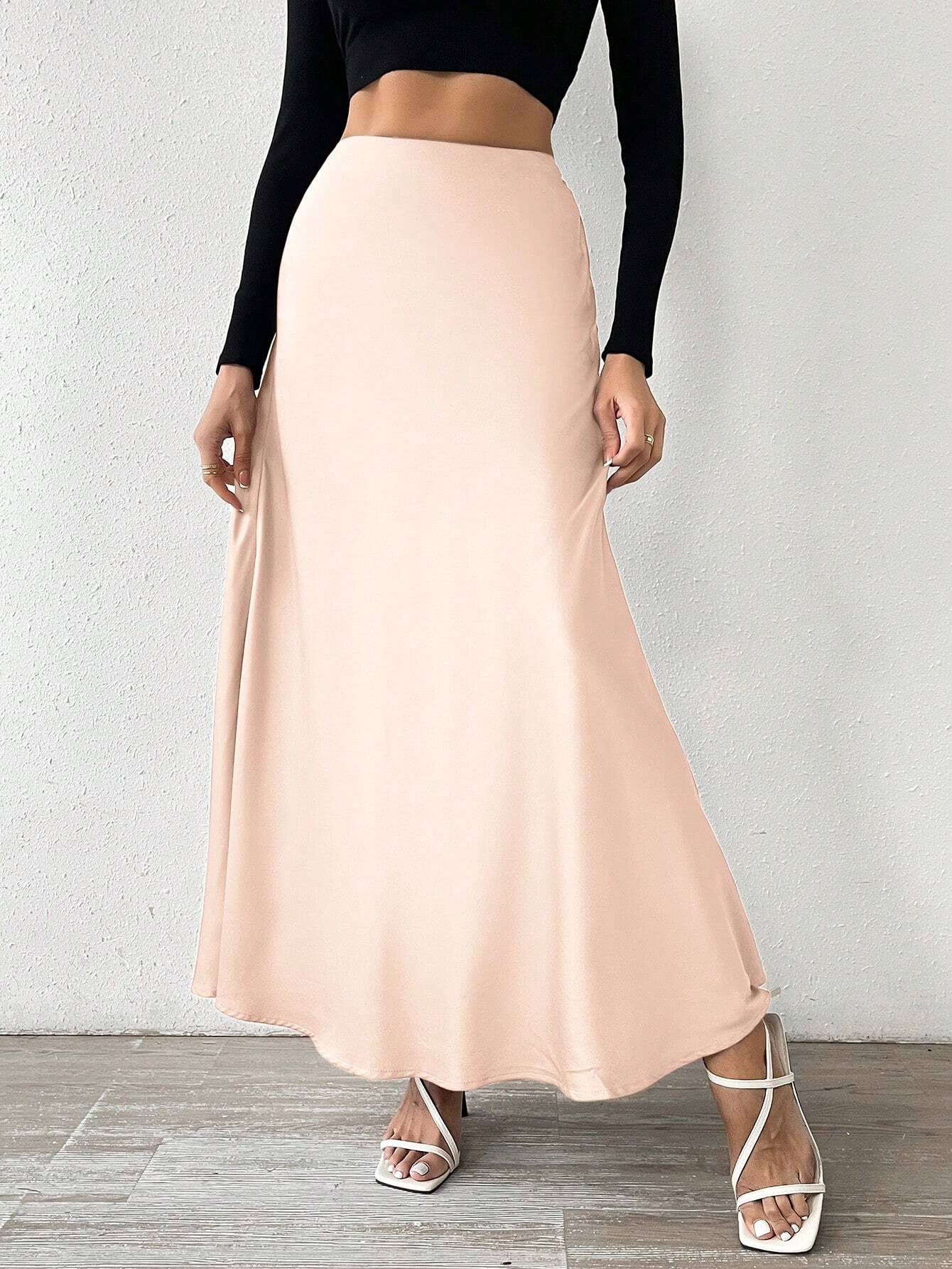 Privé Women's Solid Color Umbrella Skirt shein