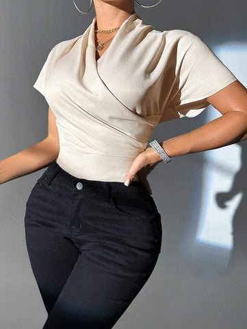 Rafferiza Women's Solid Color Simple Daily Short Sleeve Shirt