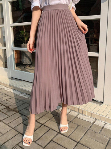 DAZY Solid Color Waist Gathered Minimalist Midi Skirt