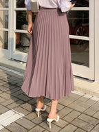 DAZY Solid Color Waist Gathered Minimalist Midi Skirt shein